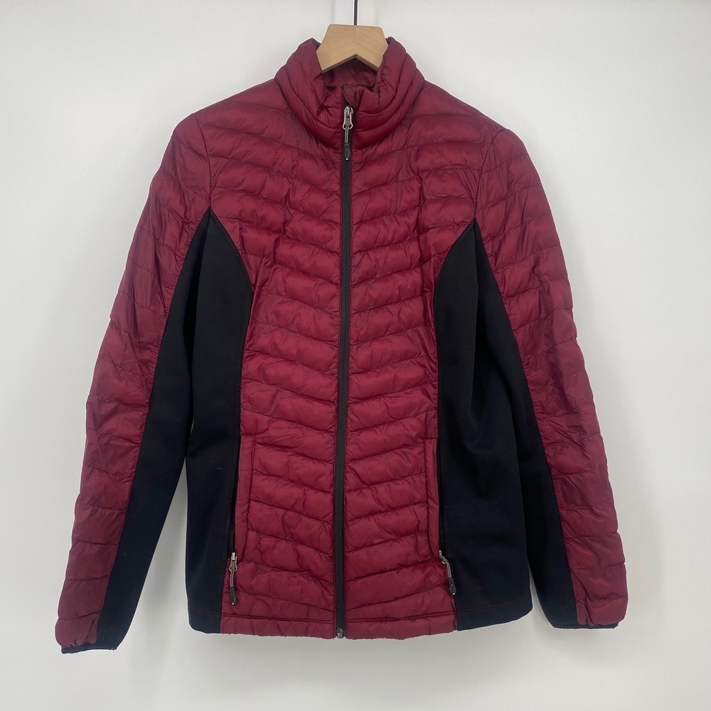 32 Degrees Heat Puffer Jacket Small Burgundy Black Quilted Lightweight Excellent
